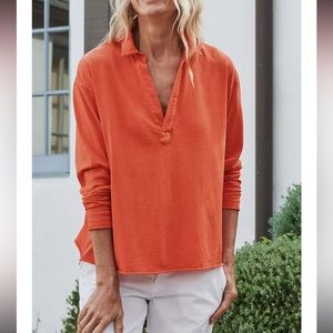 Frank & Eileen Patrick Popover Henley Cotton Jersey Hermes Orange Large